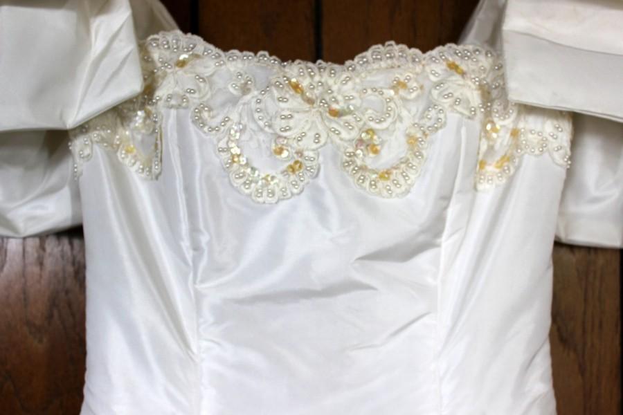 زفاف - FREE SHIPPING Vintage Victor Costa Beaded Wedding Dress    Size Small