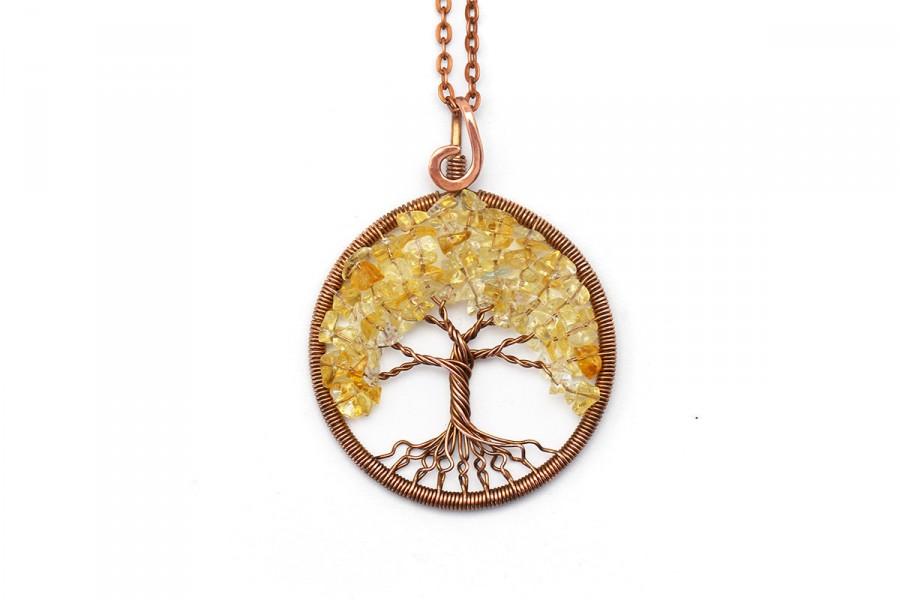 Mariage - Tree-Of-Life Necklace Pendant Tree Of Life Jewelry Family Tree Copper Pendant Wire Tree Of Life Wire Wrapped Pendant Yellow Pendant Citrine