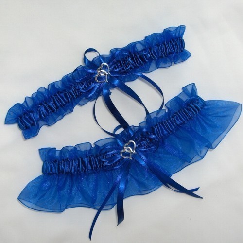 Mariage - Royal Blue Double Heart Wedding Garter Set