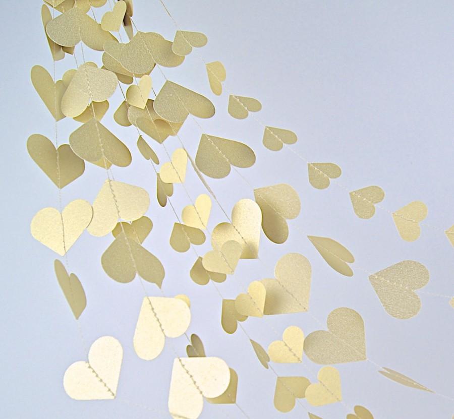 Wedding - Gold Hearts Paper Garland,  20 Colors, Bridal Shower, Baby Shower, Party Decorations, Birthday Decor