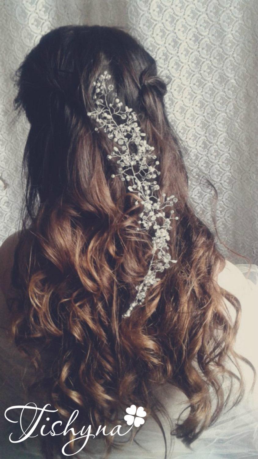 Hochzeit - Pearls and Crystals Bridal Wedding Headband Bridal Headpiece Hairpiece Bridal Hair Vine Bridal Wreath Bridal Tiara Diadem