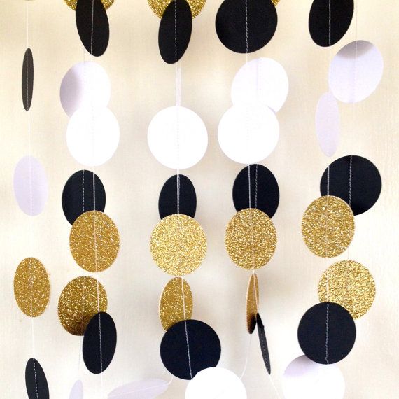 Wedding - Great Gatsby Garland, 1920's Paper Garland, Black White Gold Bridal Garland, Great Gatby Party, Birthday Party Garland, Gold Garland