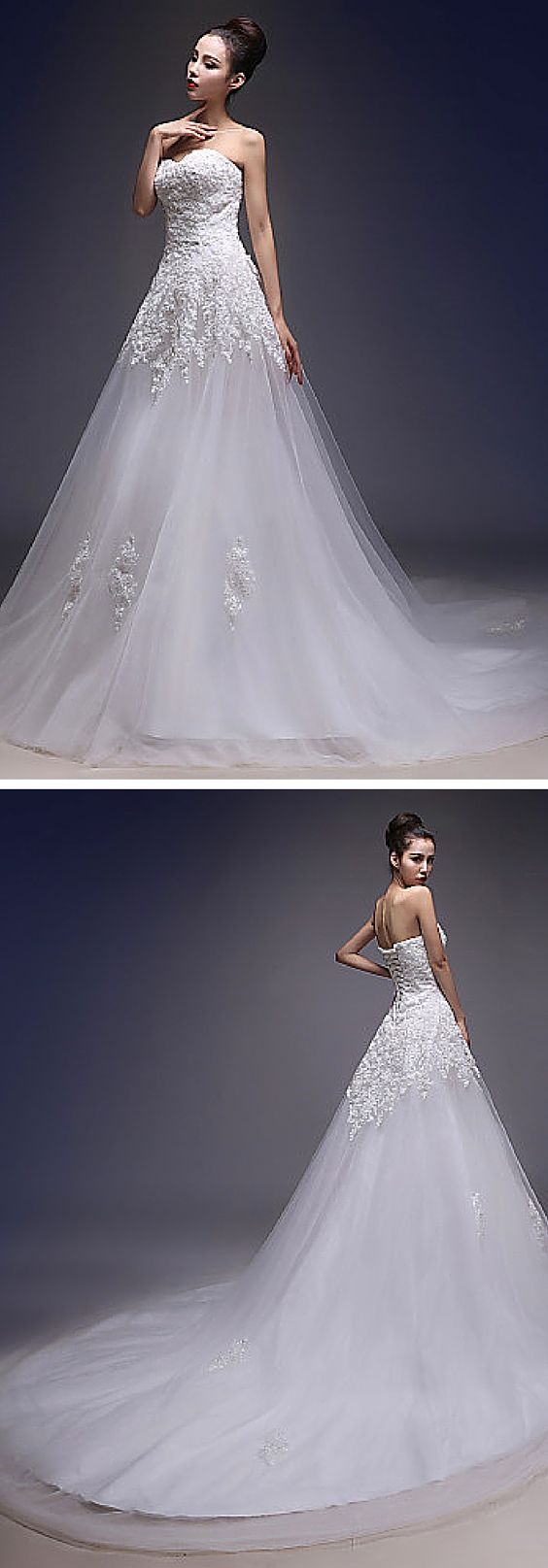 Свадьба - A-line Wedding Dress Chapel Train Sweetheart Lace / Tulle With Appliques