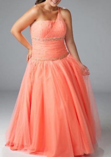 Hochzeit - Satin Lace Up Floor Length Orange Beading One Shoulder Sleeveless Ruched