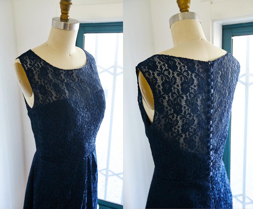 Mariage - Navy Blue Lace Bridesmaid Dress Short Knee Length Wedding Party Dress