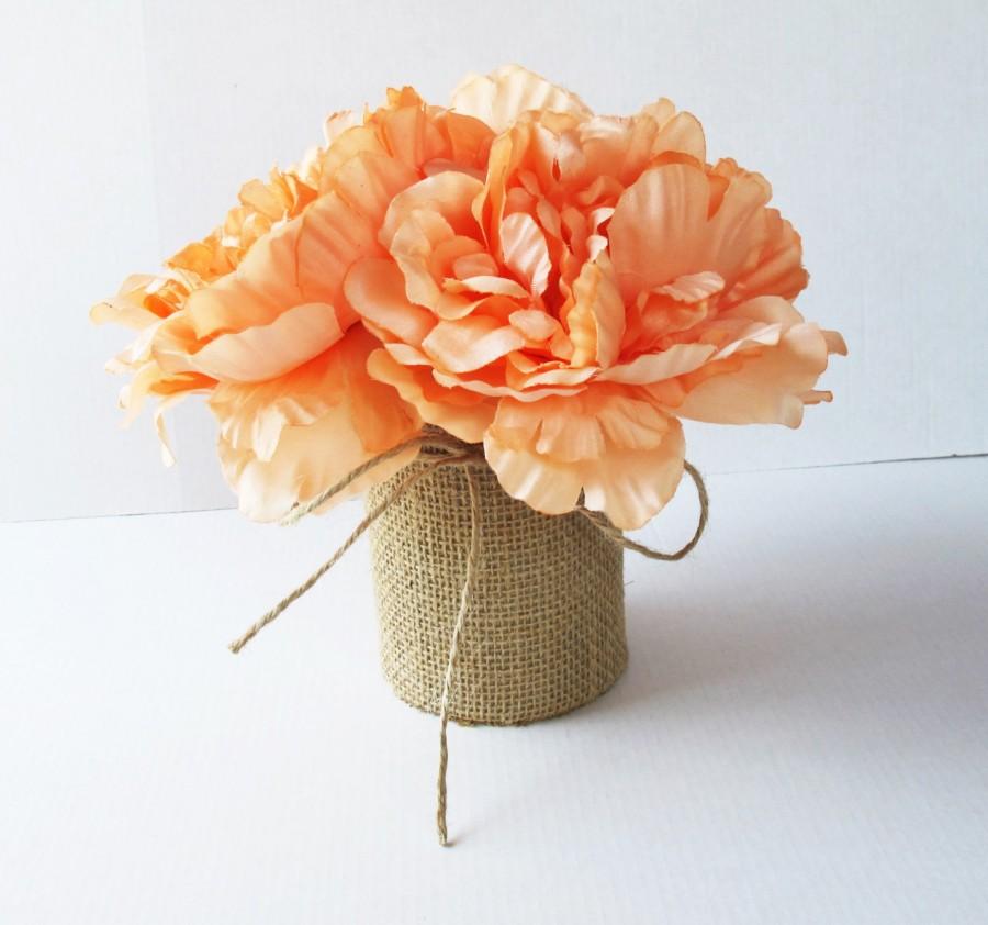 Hochzeit - Wedding Table Decor Creamy Peonies Decoration Soft Orange Reception Artificial Flowers Table Centerpiece Flower Arrangement Elegant Fabric