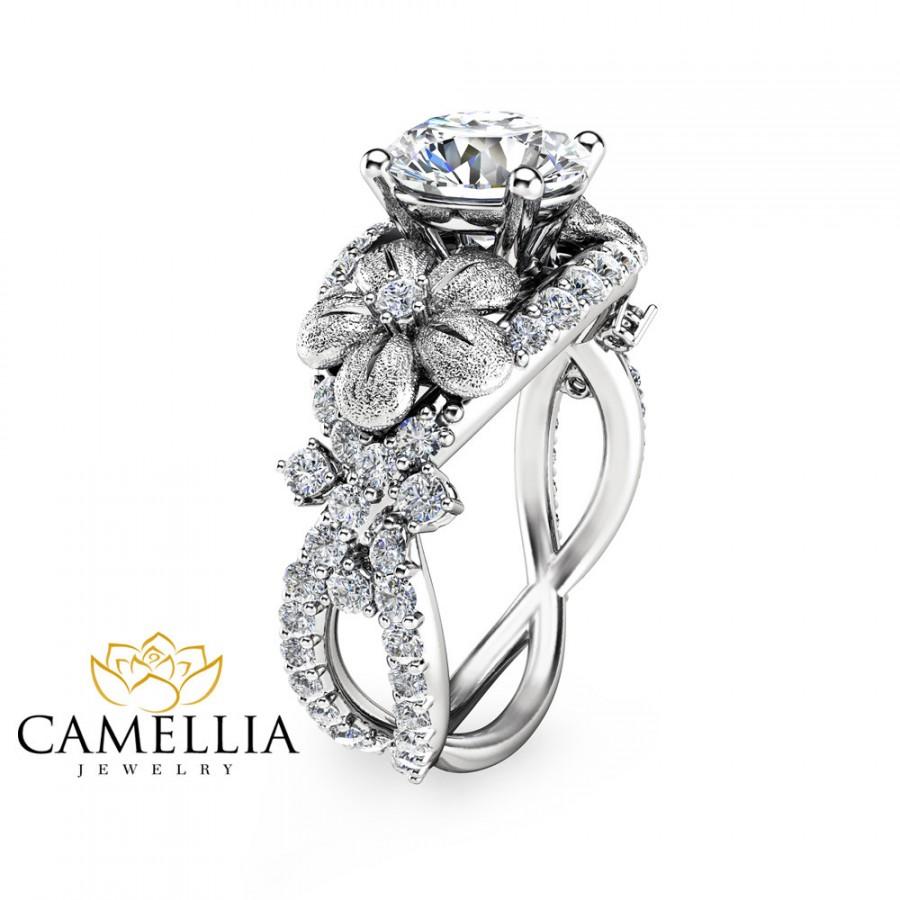 زفاف - Unique Moissanite Engagement Ring 14K White Gold Flower Ring Diamond Moissanite Engagement Ring