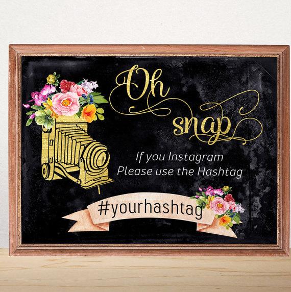 Hochzeit - Oh Snap Instagram sign Instagram wedding sign Personalized wedding sign Instagram Hashtag Sign Wedding decor download Horizontal Chalkboard