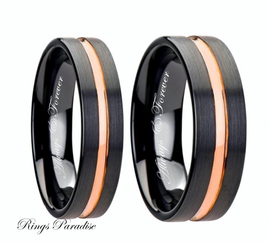Wedding Band Set Couples Rose Gold Ring Promis Ring His Her