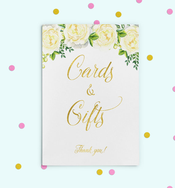 Hochzeit - Сards and Gifts sign Cards and Gifts Wedding printable Wedding sign Wedding decor Gold cards and gifts sign Floral cards and gifts id28