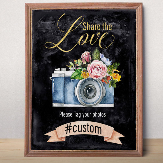 Hochzeit - Instagram Sign Printable Hashtag Sign Wedding Hashtag Sign Share the love Custom Wedding Instagram Chalkboard Wedding Social Media Sign