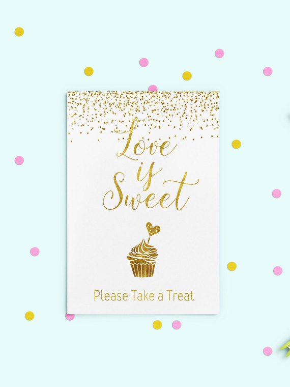 Wedding - Love is Sweet printable dessert table Love is Sweet Sign Candy Buffet Sign Gold Take a Treat Sign Bridal shower decor Digital Download idb4