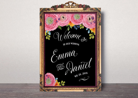 Hochzeit - Wedding Welcome sign Welcome to our wedding Printable Custom Wedding Sign Chalkboard modern floral wedding sign Welcome Poster idw25