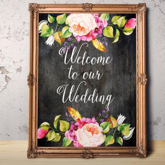 Mariage - Welcome to our wedding Digital Download Wedding Sign Marriage Inspirational Rustic roses decor Wedding decoration Welcome sign Entryway sign