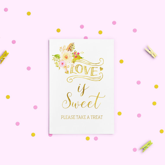 Hochzeit - Love is Sweet printable dessert table Love is Sweet Sign Wedding Buffet Sign Gold Take a Treat Sign Weddind decor Digital Download idw22