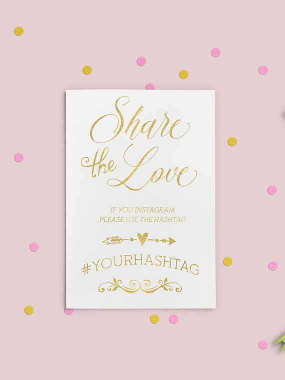 Mariage - Instagram Hashtag Sign Printable Hashtag Sign Wedding Hashtag Sign Share the love Custom Wedding Instagram Gold Wedding Social Media idw17