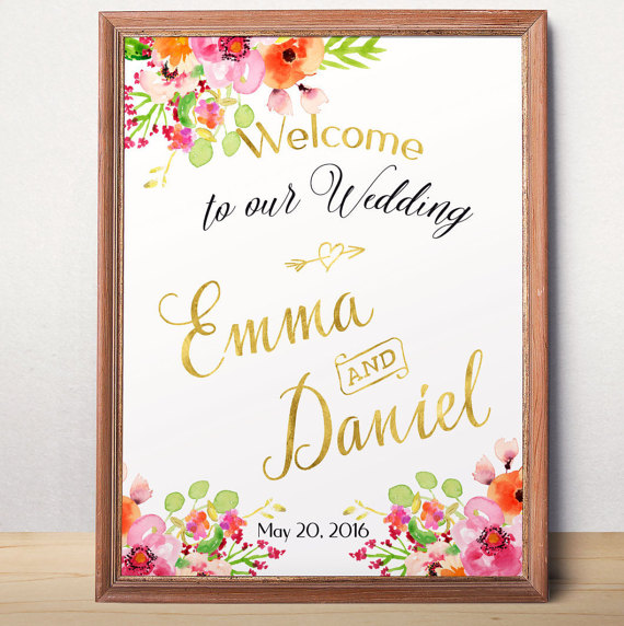 Mariage - Wedding Sign Printable Personalized Wedding Welcome sign Custom Wedding Sign Welcome to our wedding Rustic floral wedding sign printable