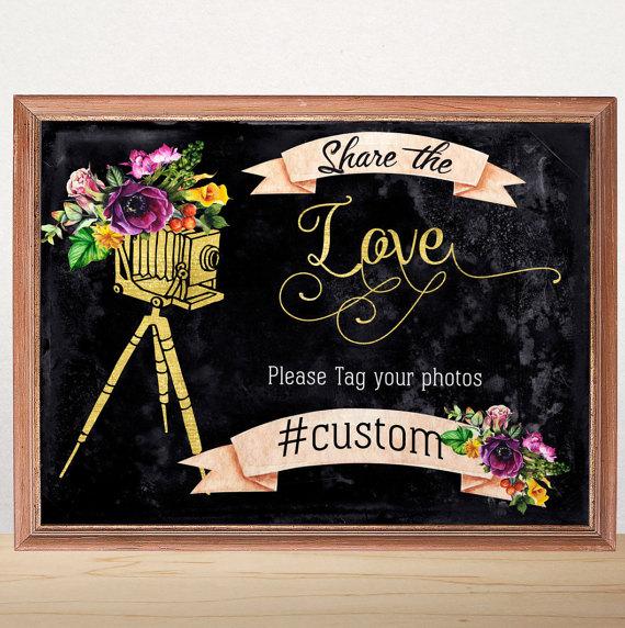 Mariage - Wedding Hashtag Sign Instagram Sign Share the love Printable Hashtag Sign Custom Wedding Instagram Horizontal Chalkboard Wedding signage