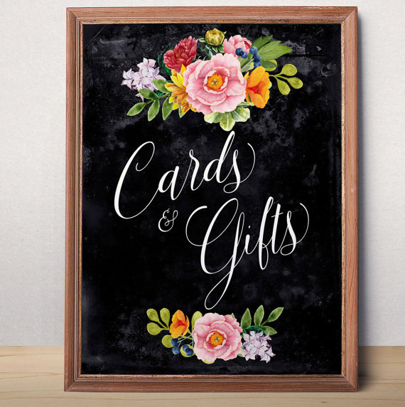 Hochzeit - Wedding cards and gifts sign Wedding Chalkboard sign Cards and Gifts wedding printable Wedding decor Floral cards gifts sign Digital sign