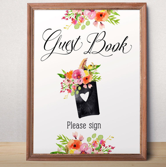 Hochzeit - Printable wedding guest book sign Guest book sign printable Wedding guest book sign Wedding decor Reception Floral sign Instant download