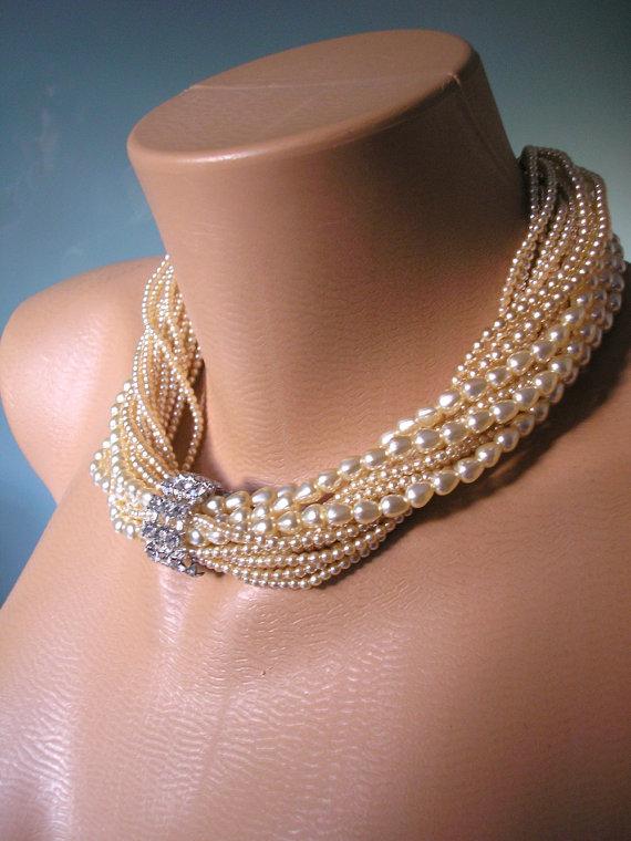 زفاف - Twisted Pearl Necklace, Chunky Pearl Necklace, Great Gatsby, Multistrand, Bridal Jewelry, Pearl Choker, Art Deco, Cream Pearls, Torc