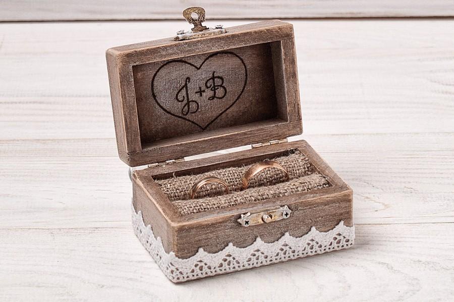 Свадьба - Ring Bearer Box Rustic Engagement Ring Box with Engraved Heart Personalization Choice Will You Marry Me Proposal Box / D3