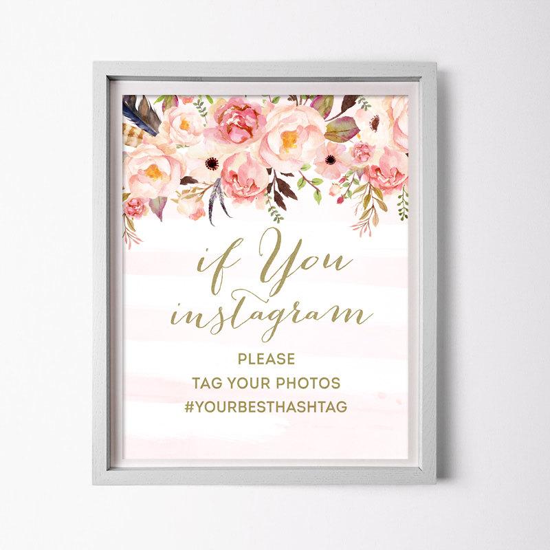 Hochzeit - Instagram sign - instagram frame for boho Bridal Shower - instagram wedding sign, hashtag sign, PRINTABLE instagram sign  0001