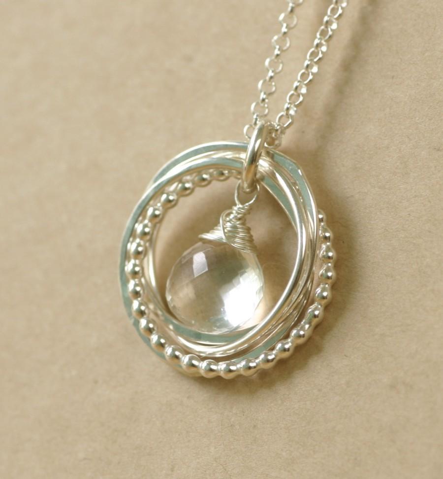 زفاف - Rock crystal necklace, 4 bridesmaid jewelry, 4 linked rings necklace, 40th birthday gift, 4 sister necklace - Lilia