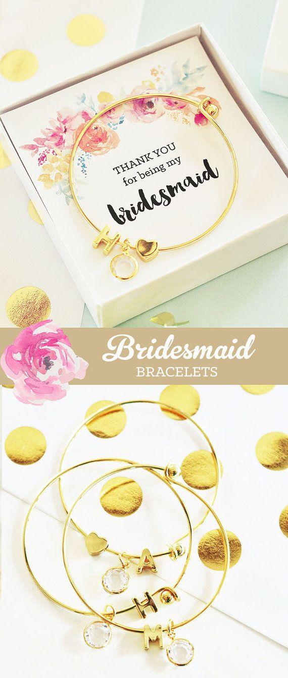 Wedding - Rustic Bridesmaid Jewelry Box With Monogram Bridesmaid Bracelet Set Unique Bridesmaid Gift Ideas (EB3144) Initial Bracelet Bangle