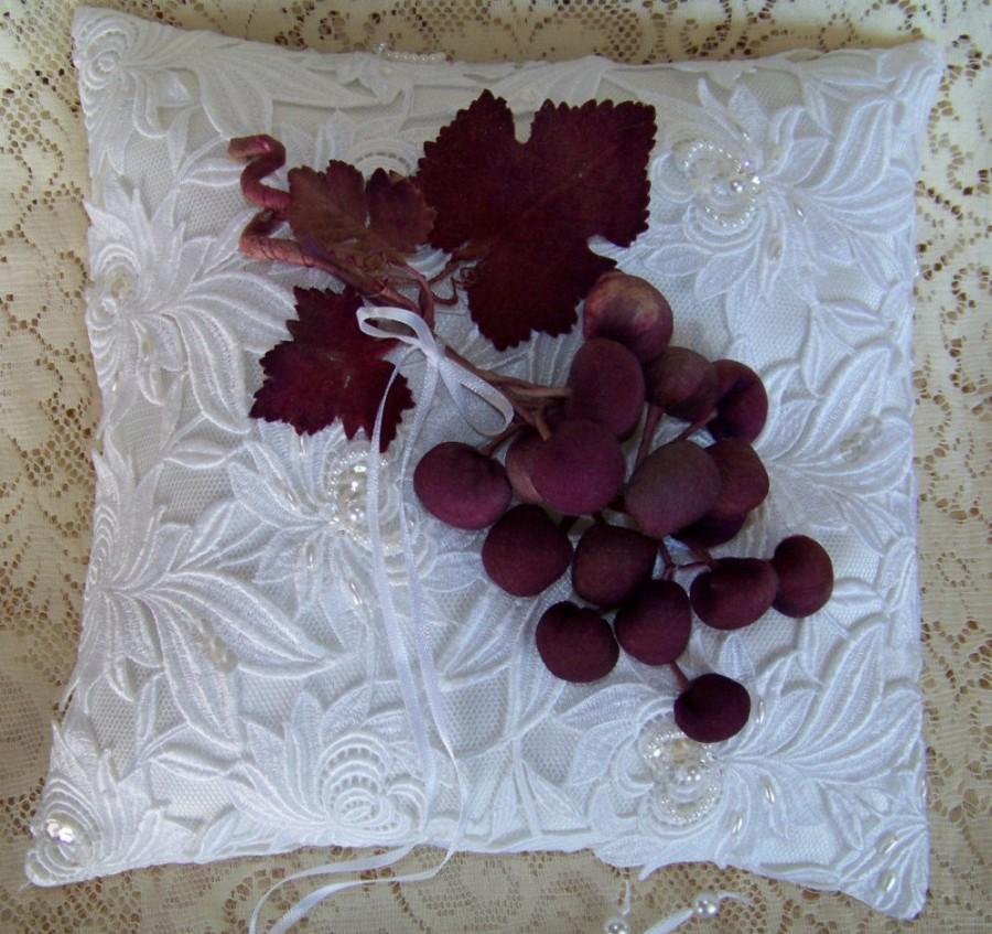 Wedding - Guipure Lace with Vintage Silk Grapes Ring Bearer Pillow