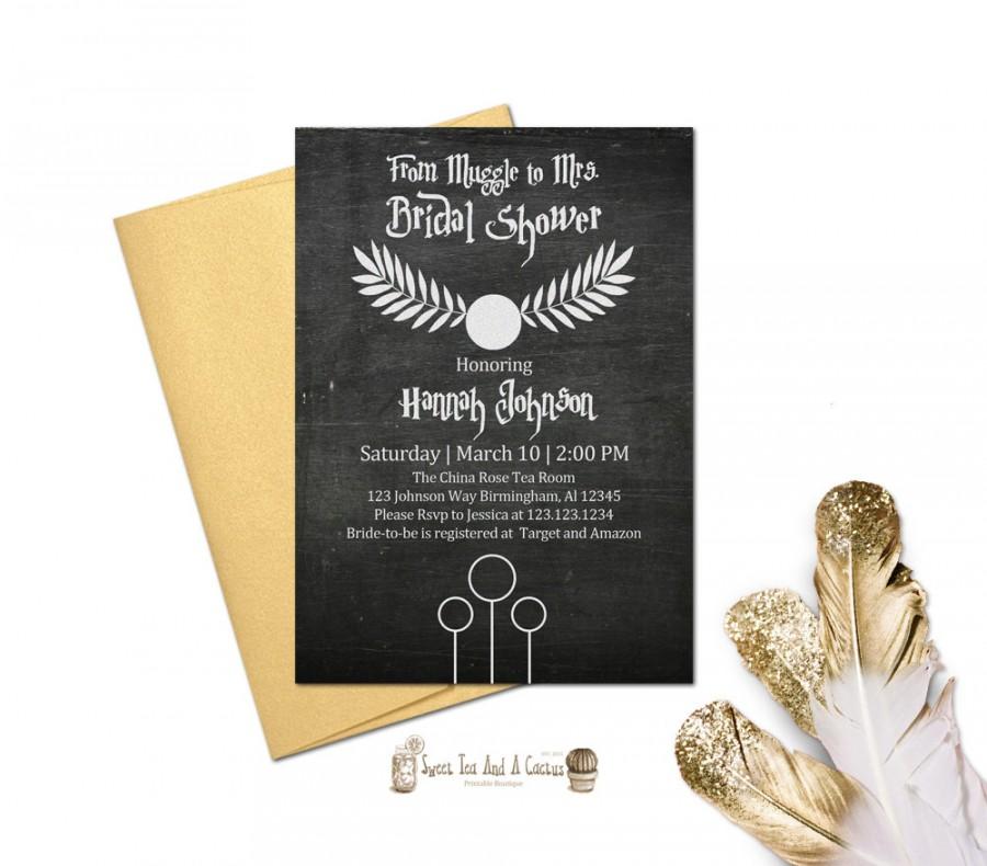 Свадьба - Harry Potter Bridal Shower Wedding Invitation Printable Chalkboard Rustic Unique Sci-fi geek nerd digital file download party decor snitch