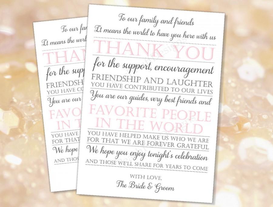 Mariage - Wedding reception Thank you card Grey Pink (INSTANT DOWNLOAD) - Wedding thank you cards printable - To our family and friends