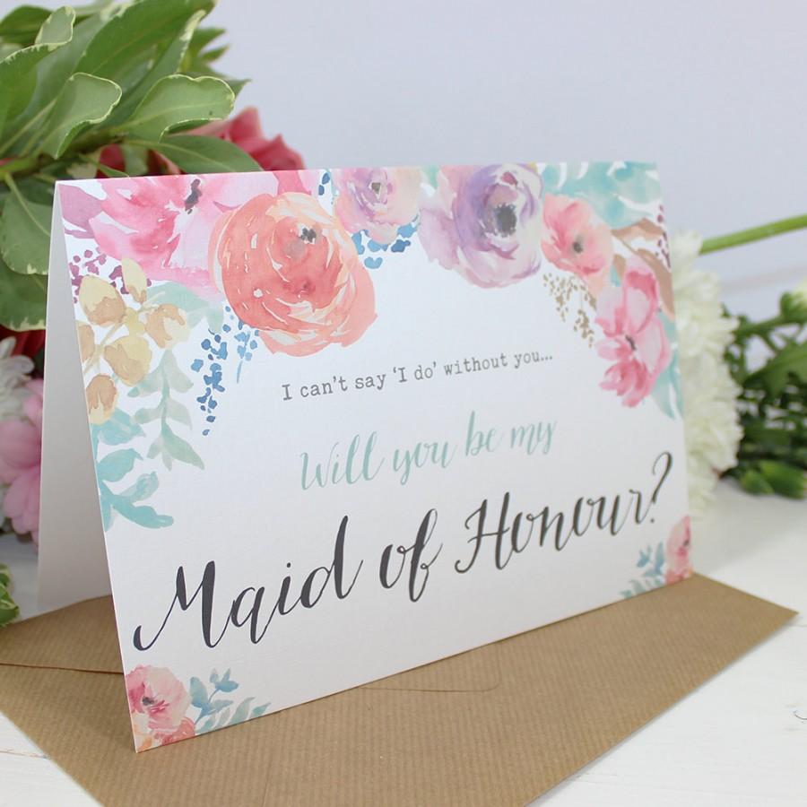 زفاف - Will you be my Maid of Honour? Card - Wedding - Watercolour Flowers