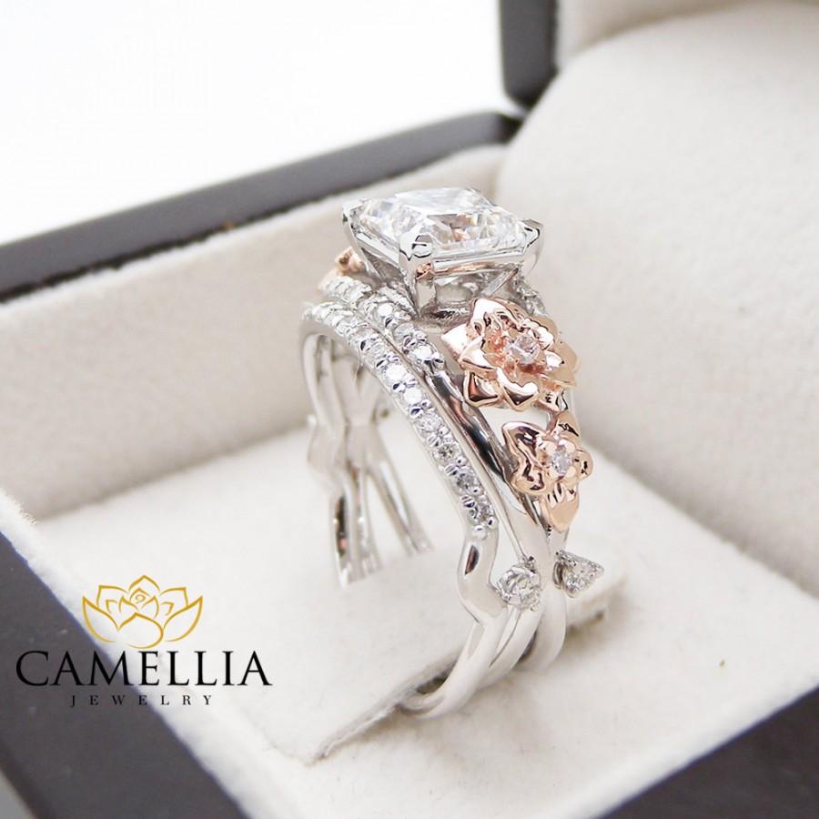 Свадьба - Princess Cut Engagement Rings 14K Solid Gold Princess Diamond Ring Unique Engagement Rings