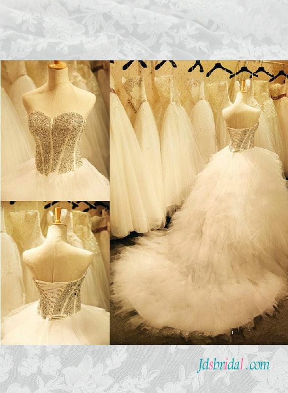 Hochzeit - H1568 sparkly sweetheart princess ruffled tulle wedding dress