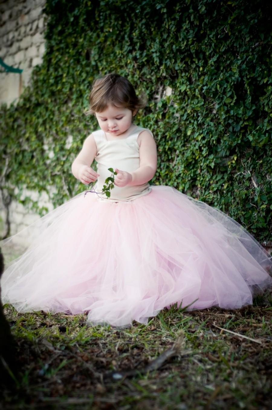 Mariage - Soft Pink Flower girl dress, baby tutu, baby tutus, sewn tutus, flower girl dress, vintage flower girl dress