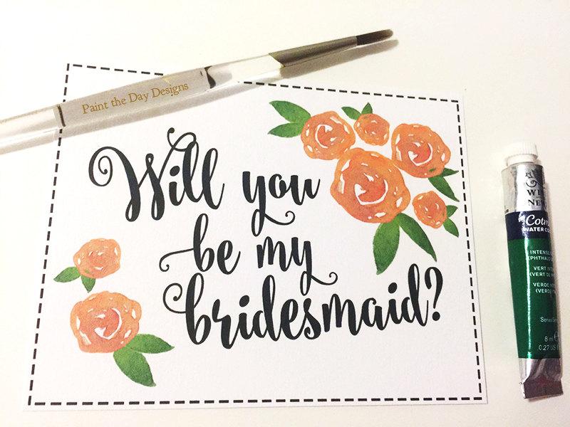 Wedding - Bridesmaid Proposal Card - Will You Be My Bridesmaid Card - Watercolor Roses Bridesmaid Gift Card - Watercolor Wedding - Envelope Option