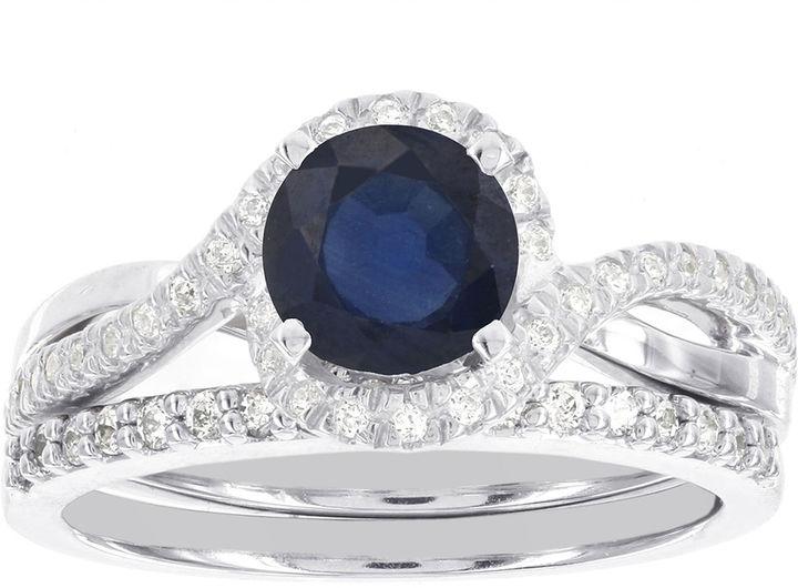 زفاف - MODERN BRIDE Blooming Bridal 1/2 CT. T.W. Diamond and Color-Enhanced Sapphire Ring