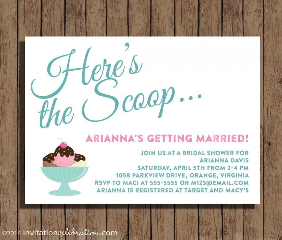 Wedding - Ice Cream Bridal Shower Invitation - Pink - Retro - Vintage - Aqua - Turquoise - Sundae - Choose Digital or Printed w/Envelopes