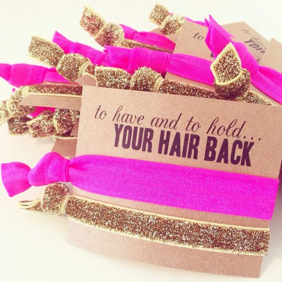 Wedding - Hot Pink   Gold Glitter Hair Tie Bachelorette Favors 