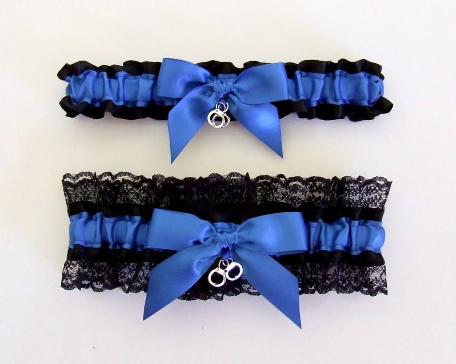 Wedding - CUSTOM Police Garter Set Deputy Sheriff Cop State Trooper Corrections Correctional Officer Law Enforcement Handcuffs / You Choose the Colors