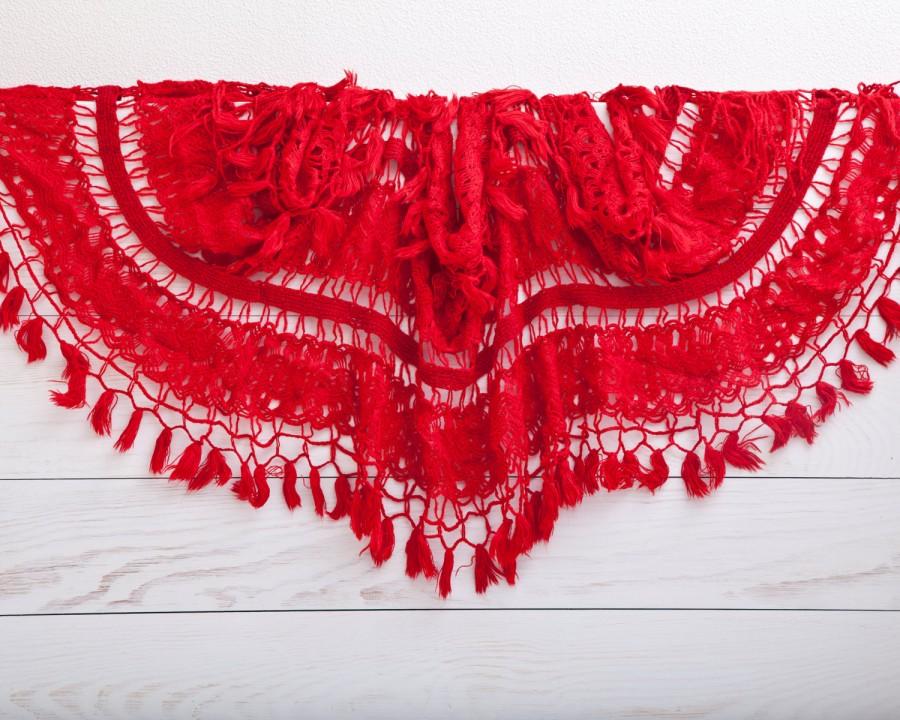 Wedding - Beautiful Red Lace Scarf, light scarf, Mother's Day Gifts, summer scarf, Gift Ideas For Her (017)