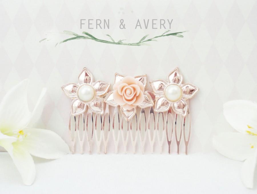 Mariage - Rose Gold hair comb. Rose gold pale pink pearl hair clip. Rose gold hair accessories