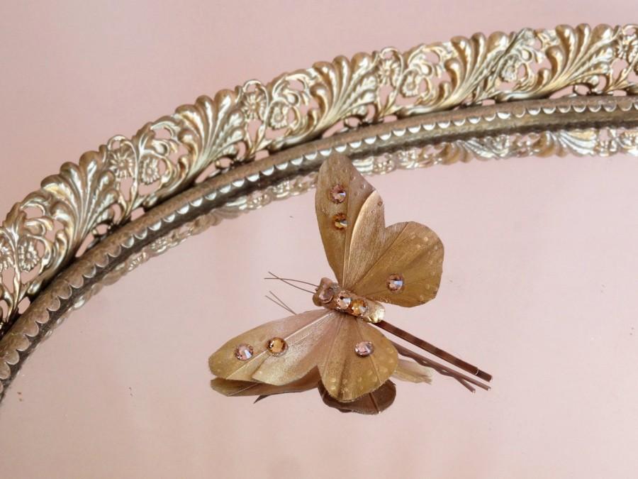 Wedding - butterfly hair accessories, butterfly hair pin, gold bridal hair clip, Swarovski crystal hairpiece, sparkly hair pin, butterflies for hair