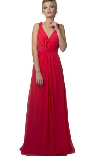 Mariage - V-neck Chiffon Floor Length Ruched A-line Sleeveless