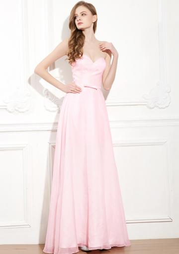 Wedding - Sweetheart Floor Length Ruched A-line Sleeveless Zipper Chiffon Pink