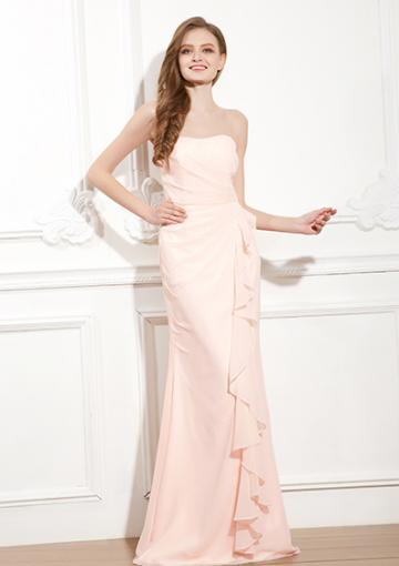 زفاف - Sleeveless Ruched Zipper A-line Chiffon Pink Floor Length Strapless