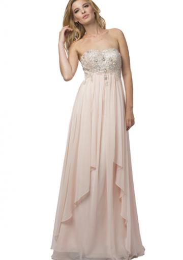 Wedding - Sleeveless Strapless Crystals Chiffon Ruched Pink Floor Length A-line