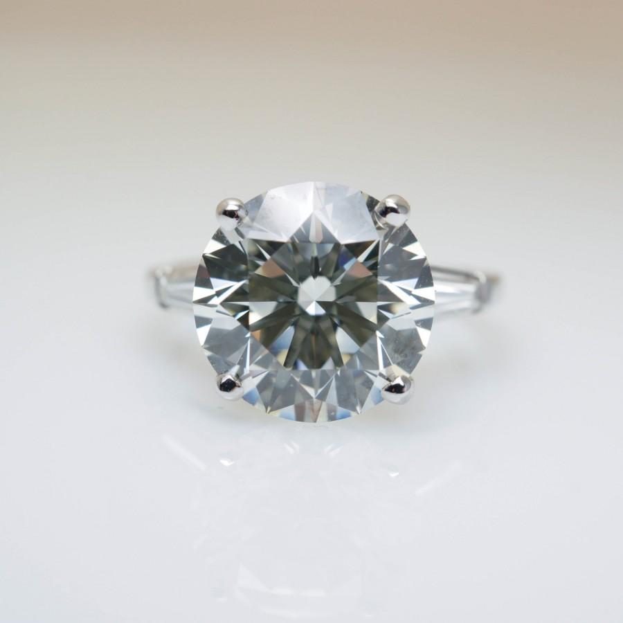 Mariage - Vintage 5.50CT IGI Graded Diamond Engagement Ring Baguette Accents in Platinum Platinum Engagement Ring Certified Diamond Giant Diamond
