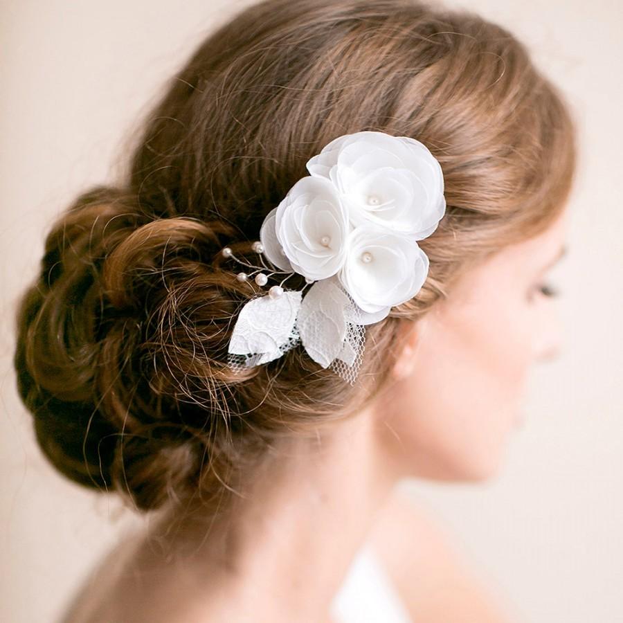 Wedding - Bridal Hair Piece Ivory or White - Flower Hair Piece - Organza Lace - Wedding Hair Accessories - Bridal Hair Accessories